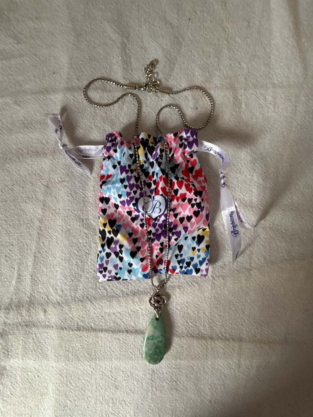 Brighton Green Stone Pendant Necklace with Pouch